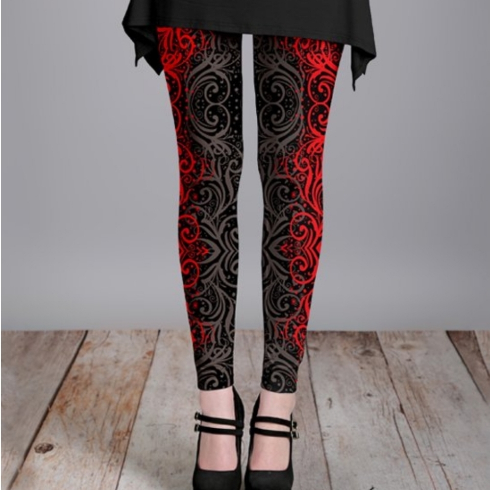 Red &black abstract leggings- plus sz 1x/18w